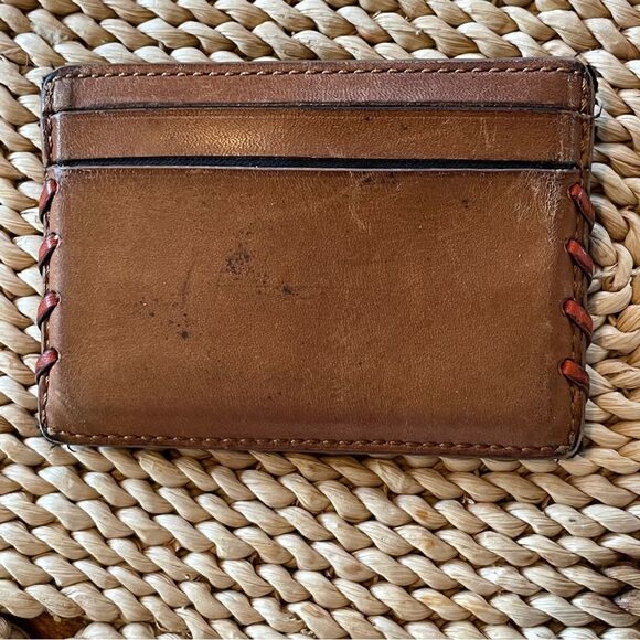 Coach Brown Leather Card Holder With Leather Baseball Style Stitching - Picture 5 of 9